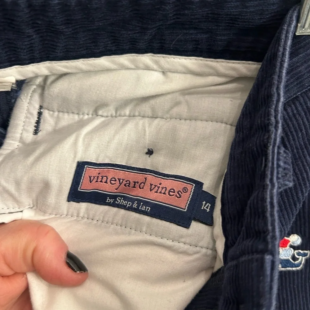 Boys 14 navy blue vineyard vines corduroy straight pants. Whale with Santa